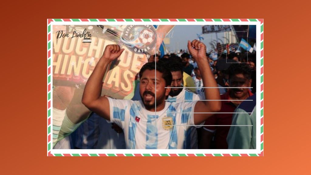 Aficionados asiáticos apoyando a Argentina en Qatar 2022.